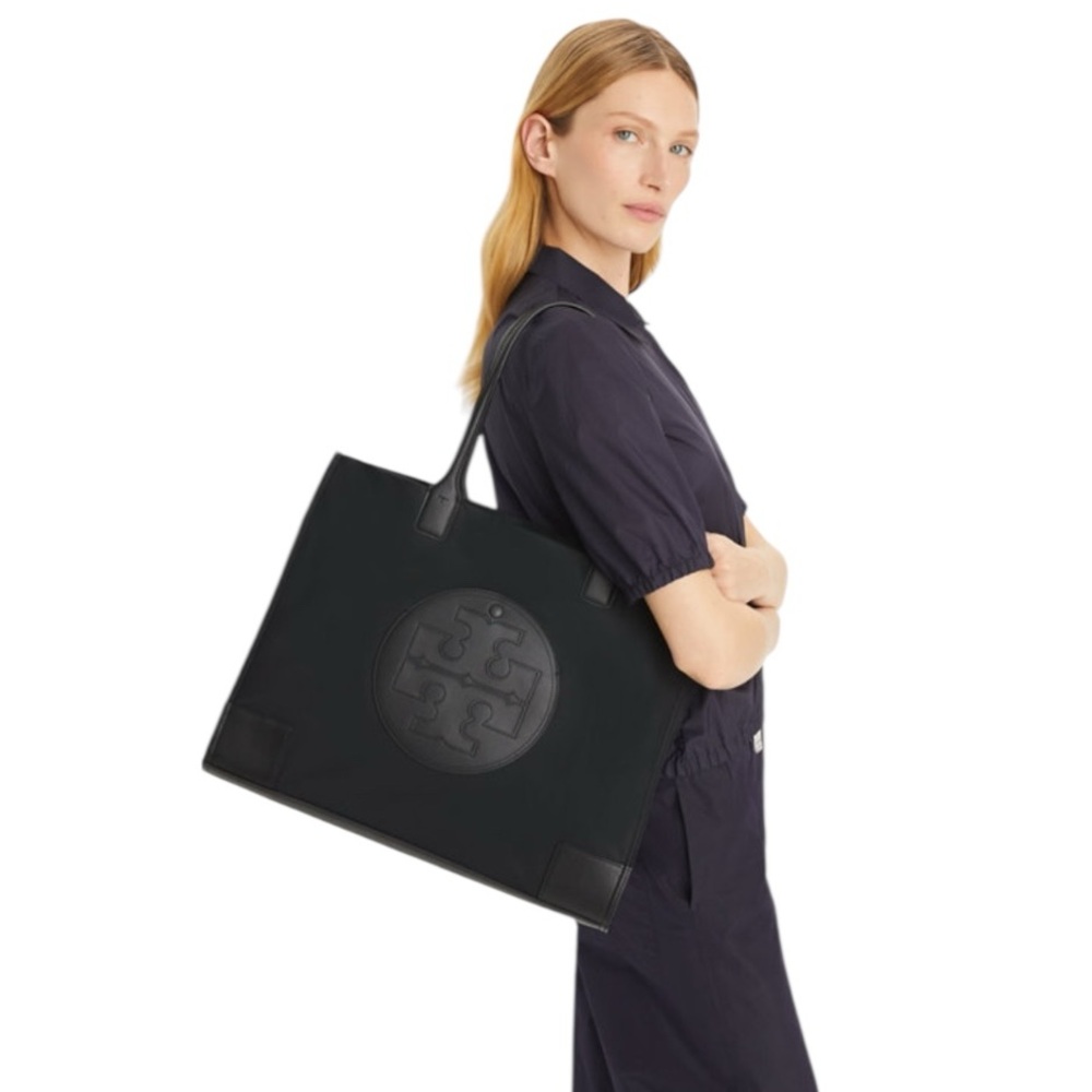 TORY BURCH Black Ella Large Tote Bag
